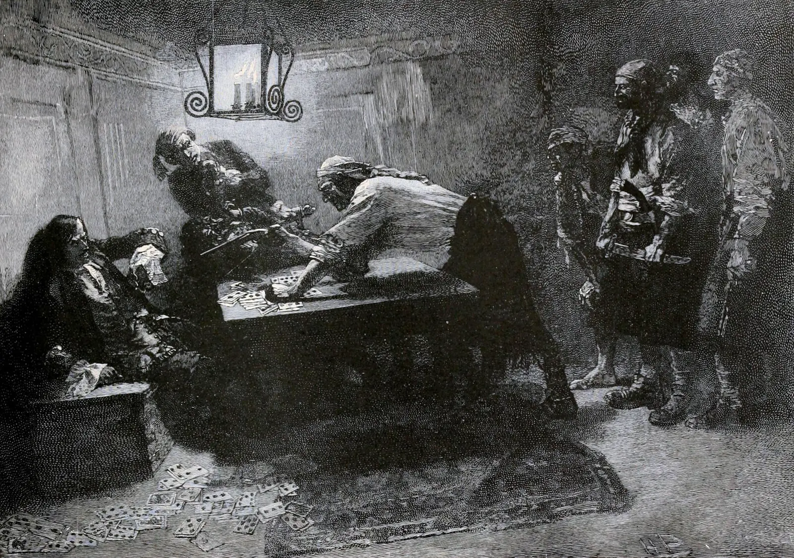Illustration of pirates forcing a captive to walk the plank, from Howard Pyle's Book of Pirates
